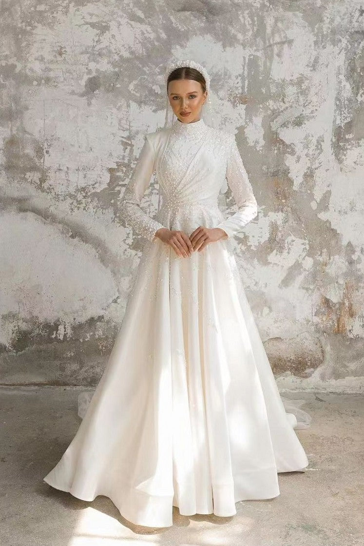 Arabic Full Sleeves Luxury Beads Muslim Wedding Dress Tanya Bridal