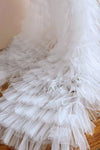 White Tiered Tulle Winter Long Wedding Cape Outfit