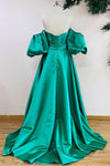 A Line Strapless Sage Green Satin Prom Dress With Detachable Sleeves