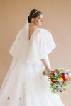 Simple A Line Wedding Dress V Neck With Detachable Sleeves