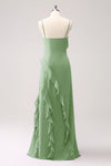 Spaghetti Strap A Line Sage Green Long Chiffon Bridesmaid Dress