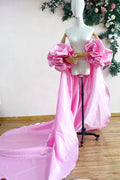 Pink Mikado Satin Long Wedding Party Outfit Lady Evening Cape