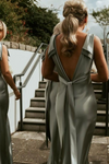 Simple V Back Long Wedding Bridesmaid Dress