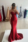 Red Mermaid Long Evening Dress Sweep Train