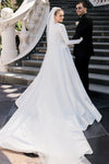 Simple Satin Long Wedding Dress With Beads on Waist