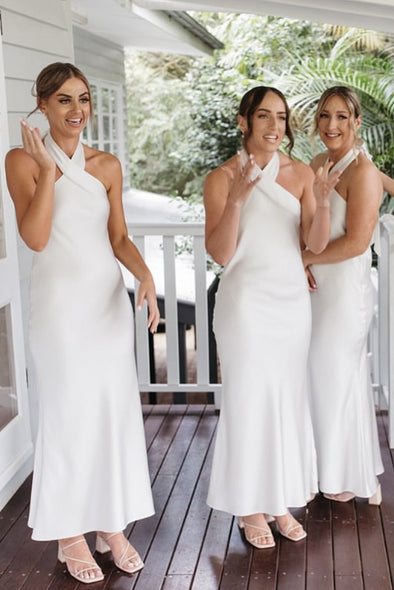 Halter Neck Mermaid Ivory Ankle Length Bridesmaid Dress