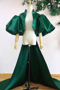 Dark Green Puff Sleeved Fashion Cape With Puffy Sleeves