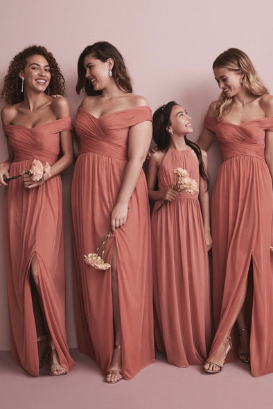 Off The Shoulder A Line Chiffon Long Bridesmaid Gown