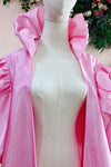 Pink Taffeta High Collar Long Women Fashion Evening Cape