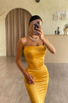 Gold Long Simple Mermaid Evening Dress Lady Gown