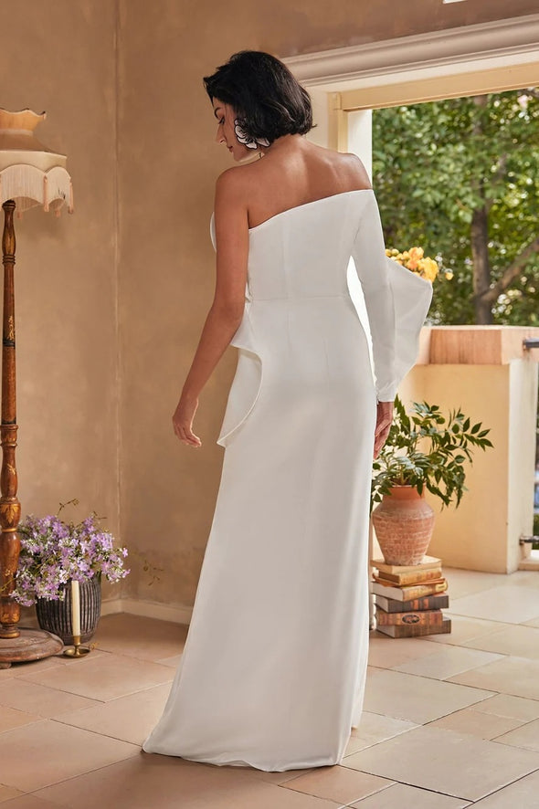 One Shoulder Long Sleeve Ivory Bridesmaid Dress