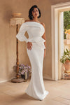 One Shoulder Long Sleeve Ivory Bridesmaid Dress