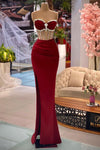 Dark Red Sweetheart Sheath High Split Evening Dress