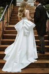 Beauty A Line Train Square Neck Wedding Dress with Bowknot