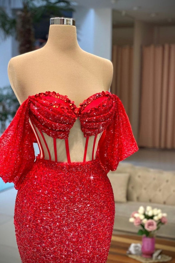 Red Bling Bling Sequins Long Mermaid Evening Dress