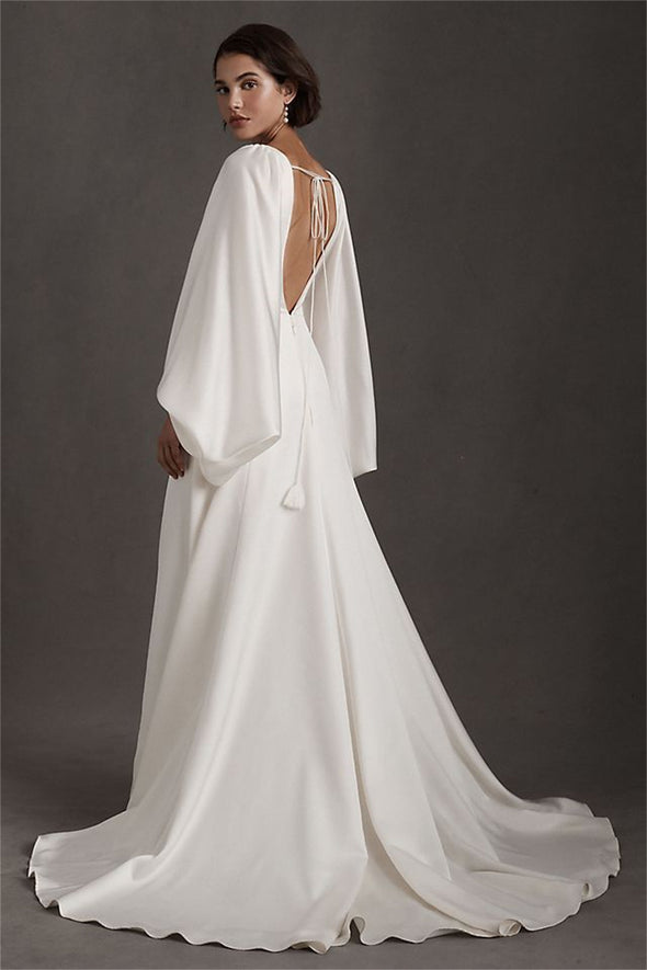 Long Sleeves Wedding Dress Open Back With Tassel