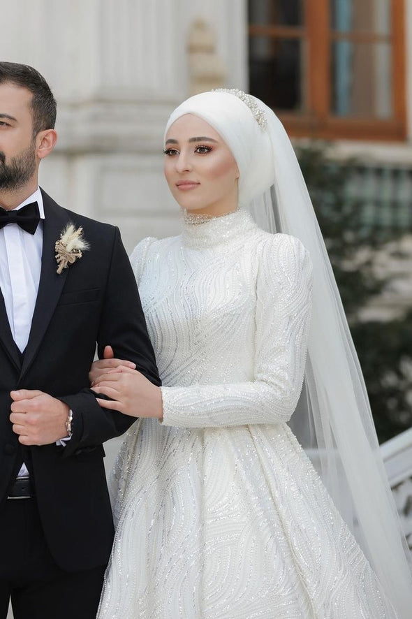 Luxury Muslim Sequins Wedding Dress