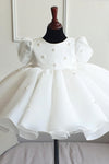 Organza White Ball Gown Flower Girl Dress With Pearls