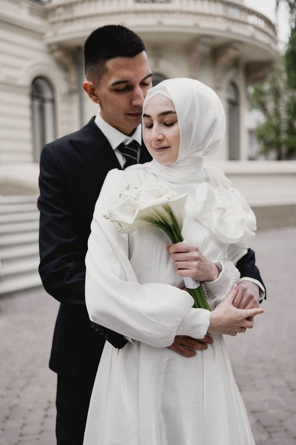 A Line Wedding Dress Full Sleeves Romantic Muslim Wedding Gown