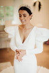 Mermaid Long Wedding Dress Full Sleeves V Neck Court Train