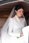 Modest Full Sleeves Wedding Dresses Sheath Simple Satin Bridal Gown