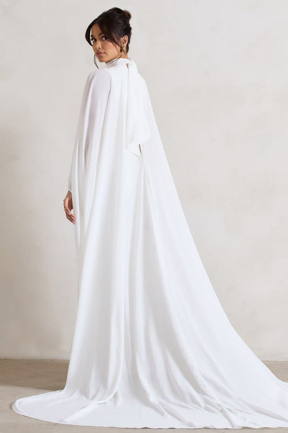 High Neck Split Fish Tail Wedding Dress With Chiffon Cape