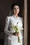 Modest Full Sleeves Wedding Dresses Sheath Simple Satin Bridal Gown