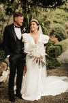 Mermaid Long Wedding Dress Full Sleeves V Neck Court Train