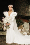 Mermaid Long Wedding Dress Full Sleeves V Neck Court Train