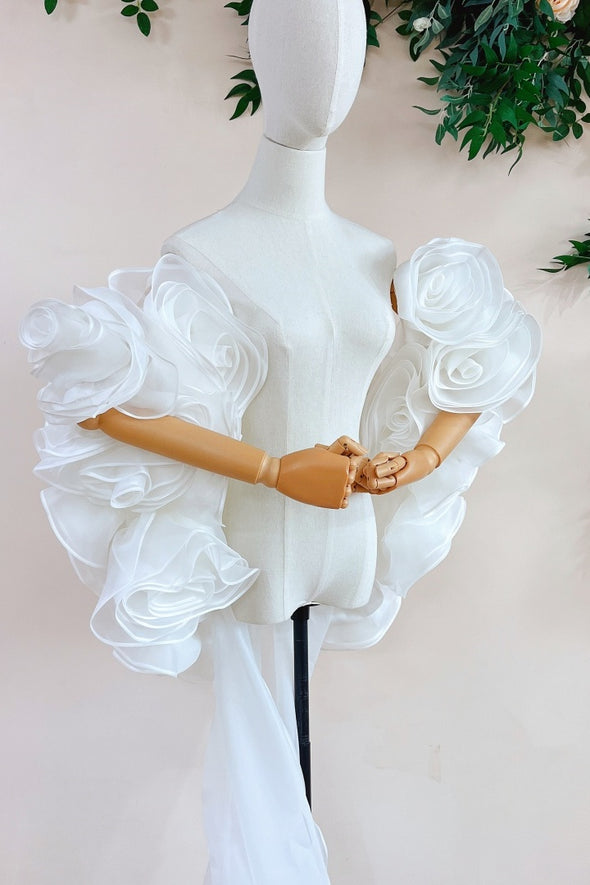 Romantic Organza Satin Wedding Cape With Long Train DJ406