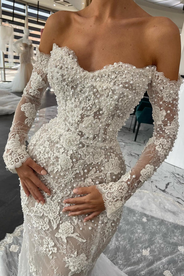 Mermaid Beads Appliques Lace Bridal Gowns