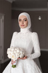 Long Sleeve Lace Muslim Wedding Dress Vintage Bridal Gown