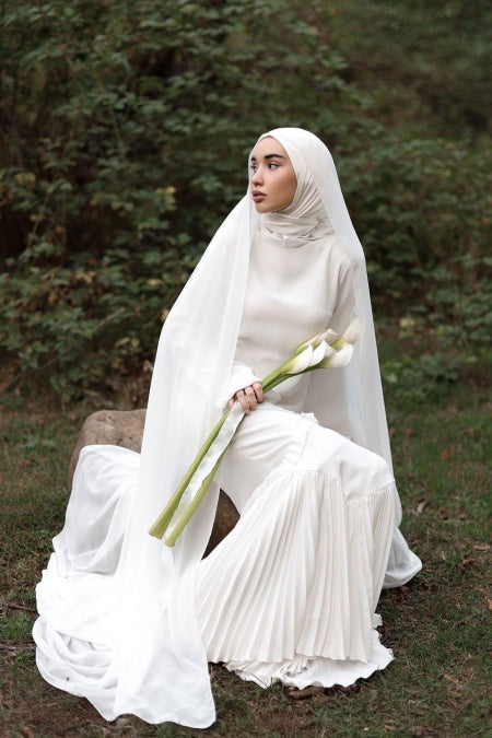 Simple Long Muslim Wedding Dress Mermaid Bridal Gown