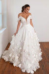 Charming Off The Shoulder Pleat Sweethart Butterfly Flower Wedding Dresses