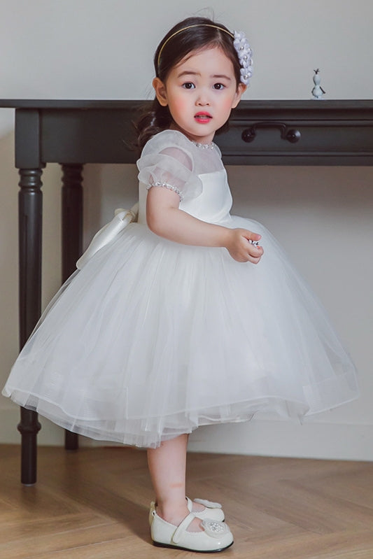 White Organza Ball Gown Flower Girl Dress