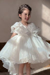 White High Low Ball Gown Flower Girl Party Dress