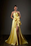 Strapless A Line Satin Prom Dress Side Split