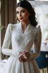 Luxury Wedding Dresses Beading Sequins V Neck Long Sleeves