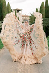 Off The Shoulder Colorful Embrioiderey Puffy Mesh Wedding Dress