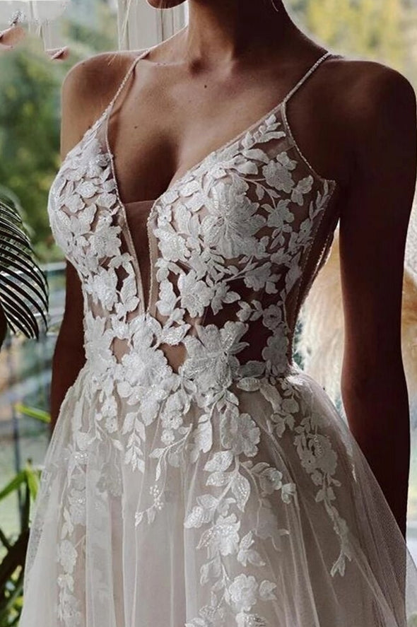 Sheer Illusion Beach Wedding Dresses