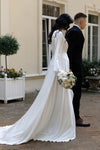 V Neck Open Back Long Train Wedding Dress