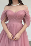 Dusty Pink Off The Shoulder A Line Prom Dresses