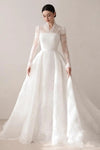 Exquisite Lace Wedding Dress V Neck Full Sleeves