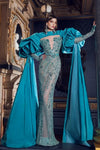 Long Evening Cape Puffy Sleeves Taffeta Outfit