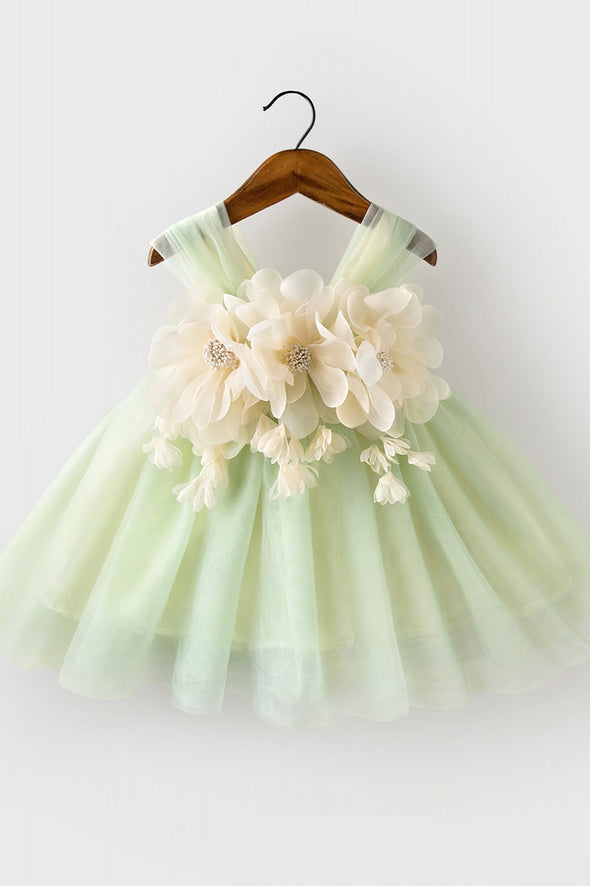 Light Green Tulle Flower Girl Dress With Flowers