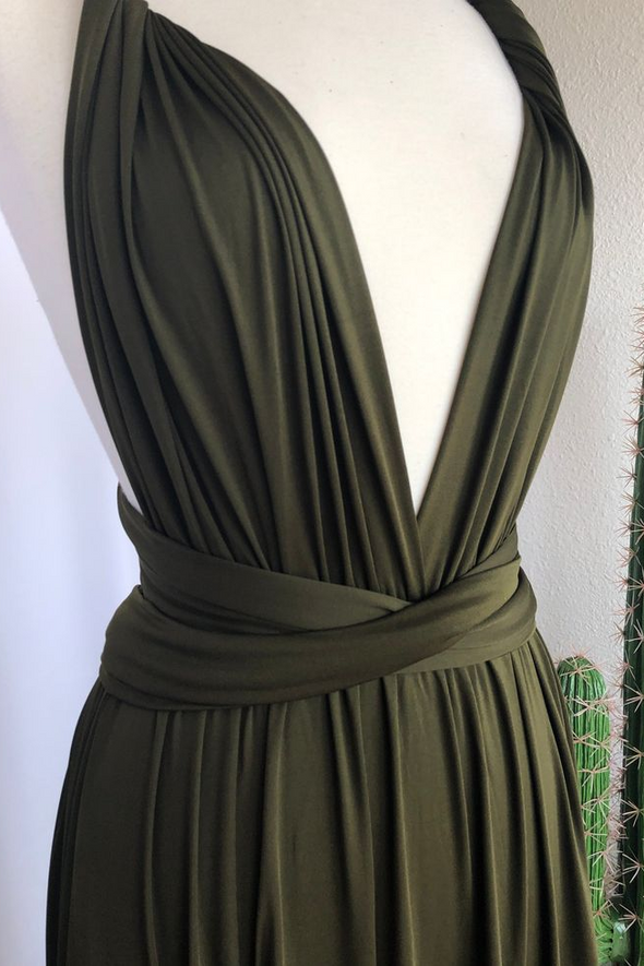 Olive Green Bridesmaid Dress Convertible Gown