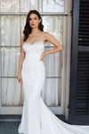 Elegant Spaghetti Straps Beaded Soft Satin Mermaid Wedding Dresses