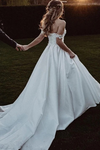 Off The Shoulder Lace Top Satin Outdoor Wedding Dress