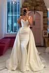 Two Straps Pleat Sweethart Mermaid Wedding Dresses With Detachable Train