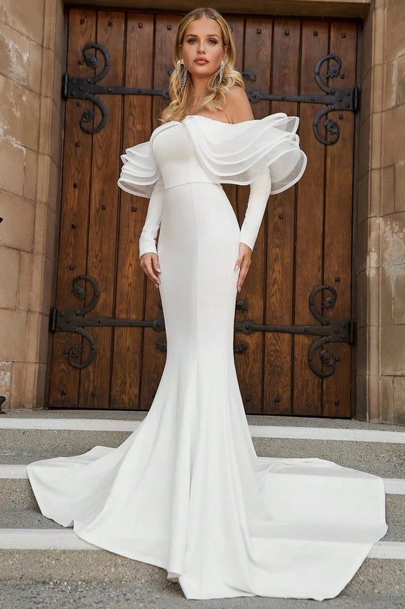 Elegant Off The Shoulder Tiered Ruffles Mermaid Wedding Dresses